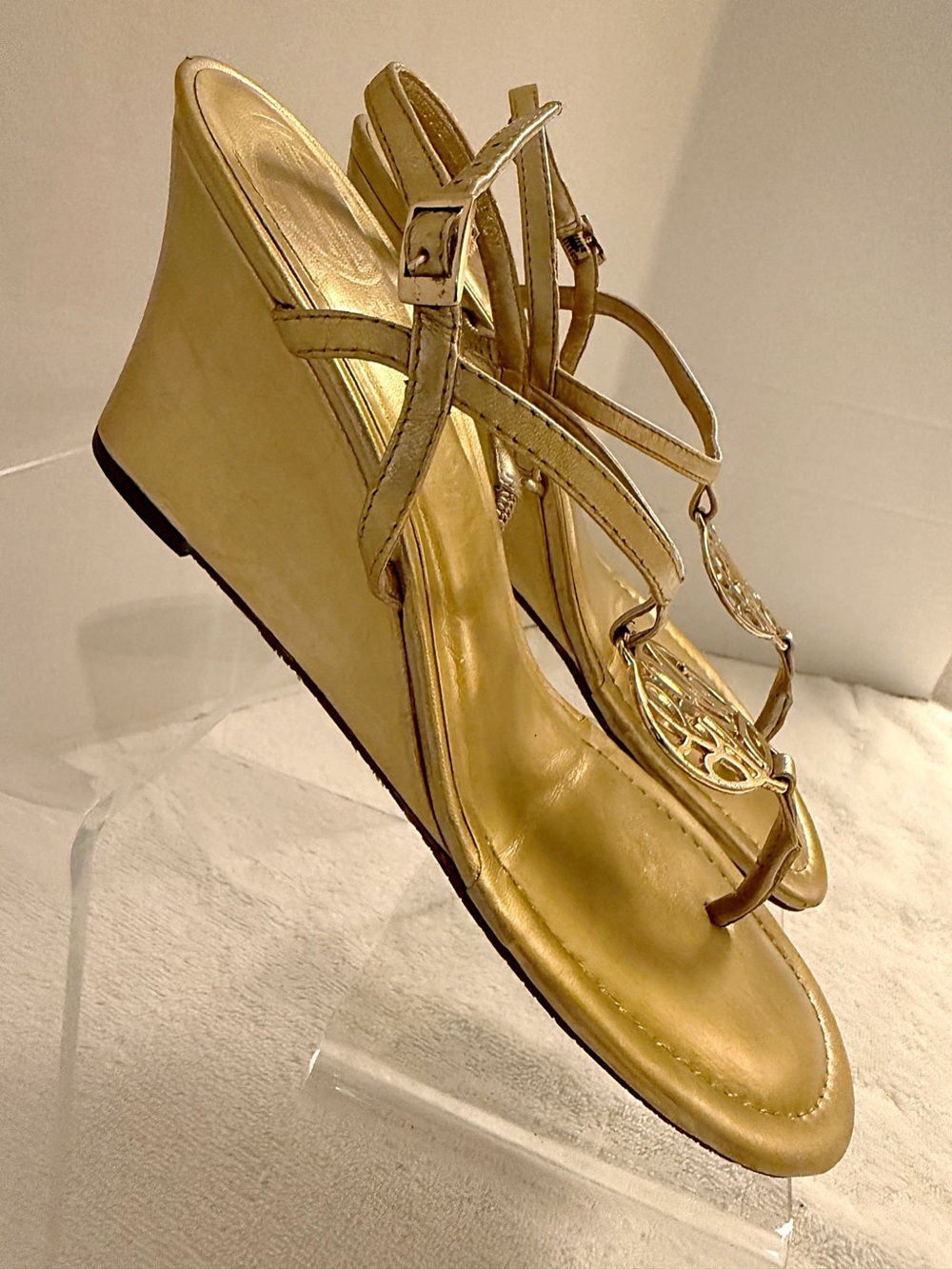 Lilly Pulitzer Gold Logo Wedge Sandals Size 10.5